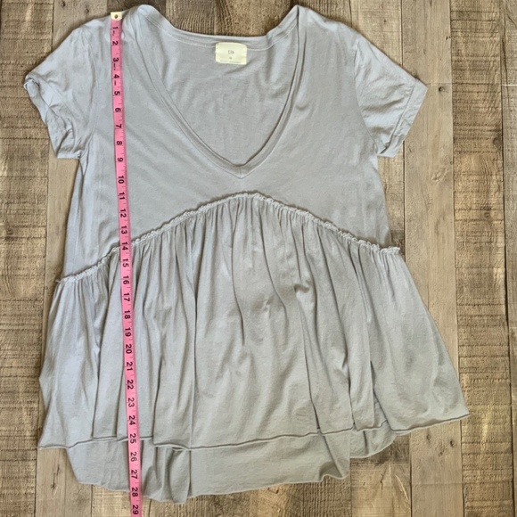 Anthropologie t.la Light Grey V Neck Babydoll Ruffle Peplum Cotton Tunic XS (S) - Picture 9 of 10